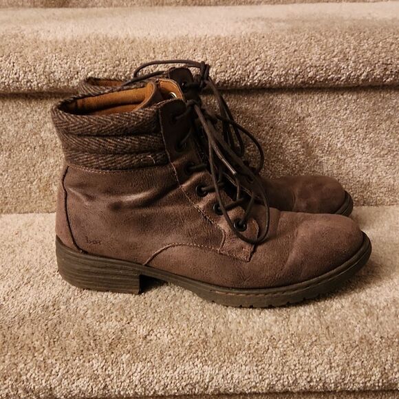 BOC Women's Brown Leather & Suede Lace-Up Boots w/ Fabric at Top Size 10 - Picture 1 of 12